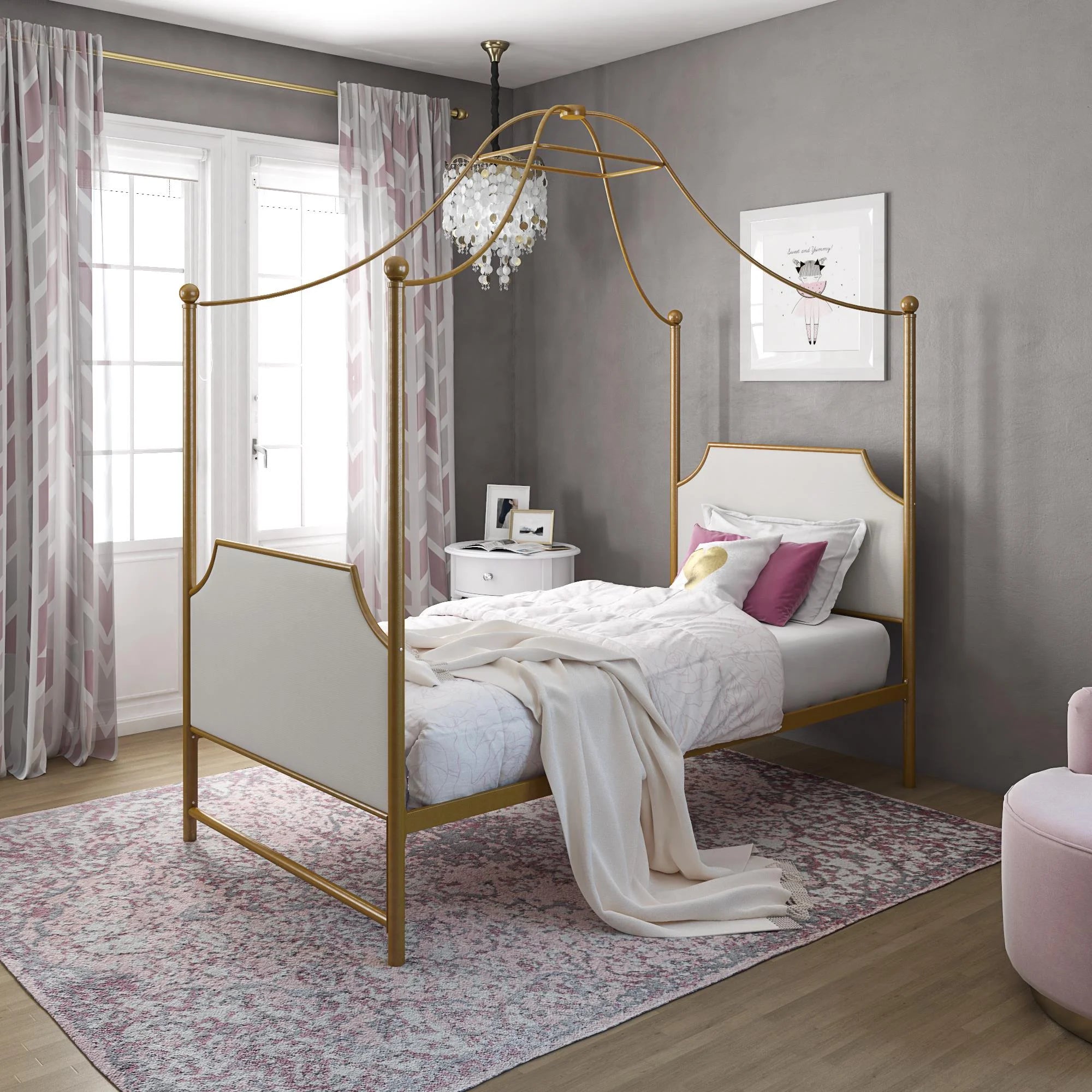 Little Seeds Monarch Hill Clementine Canopy Bed, Twin Size Frame, Gold